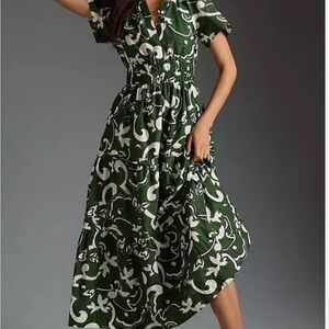 Anthropologie Somerset Green and White Dress